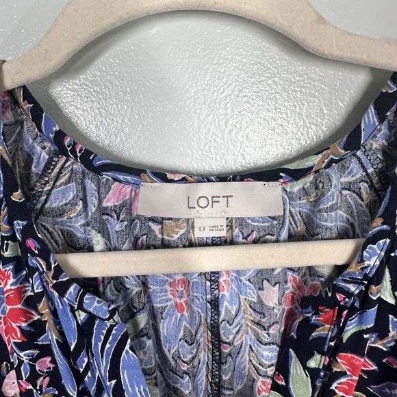Loft L Tall Spring Bloom Button Swing Dress Lightweight Floral Vacation Resort - Picture 4 of 6